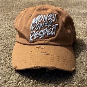 Brown Distressed Cap with Embroidered Text